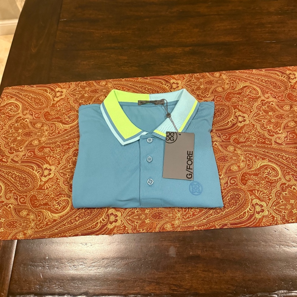 G/Fore Men's XL Two Tone Banded Sleeve Tech Pique Polo MSRP $120